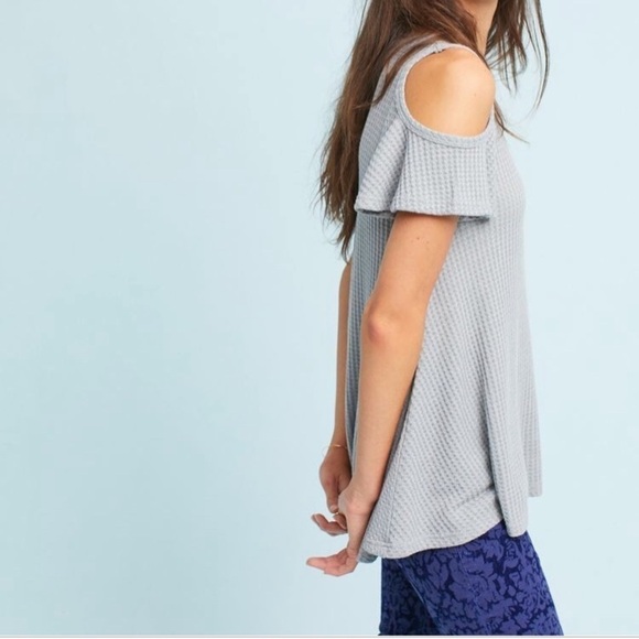 ANTHROPOLOGIE Fluttered Open-Shoulder Top New Gray - Picture 4 of 8